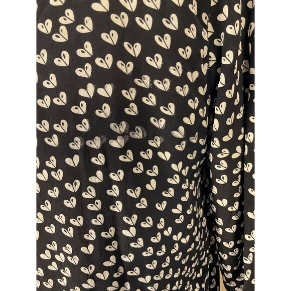 Maeve Anthropologie Linosa Heart Blouse 3/4 Sleeves Black White Silk Back Zip M - Picture 7 of 9